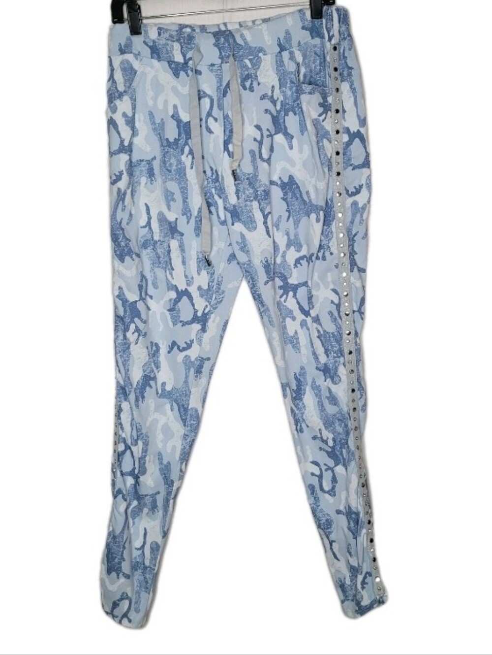 Venti6 Women's pants Size M White/Blue Camo Joggers Elastic Waist Drawstring
